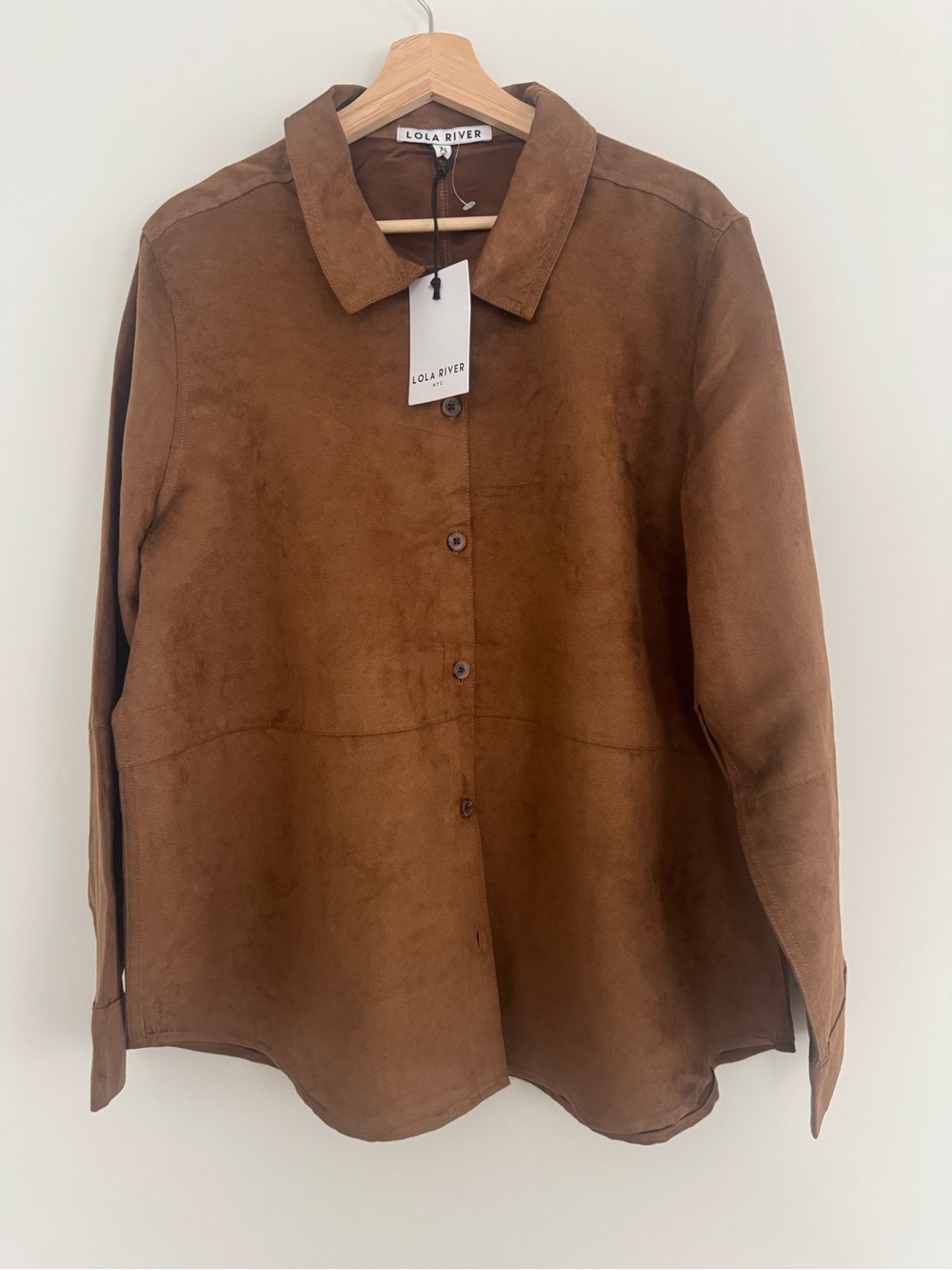 NWT- Women's Brown Suede Button-Front Faux Suede Jacket/Blouse/Button down shirt - Picture 2 of 15